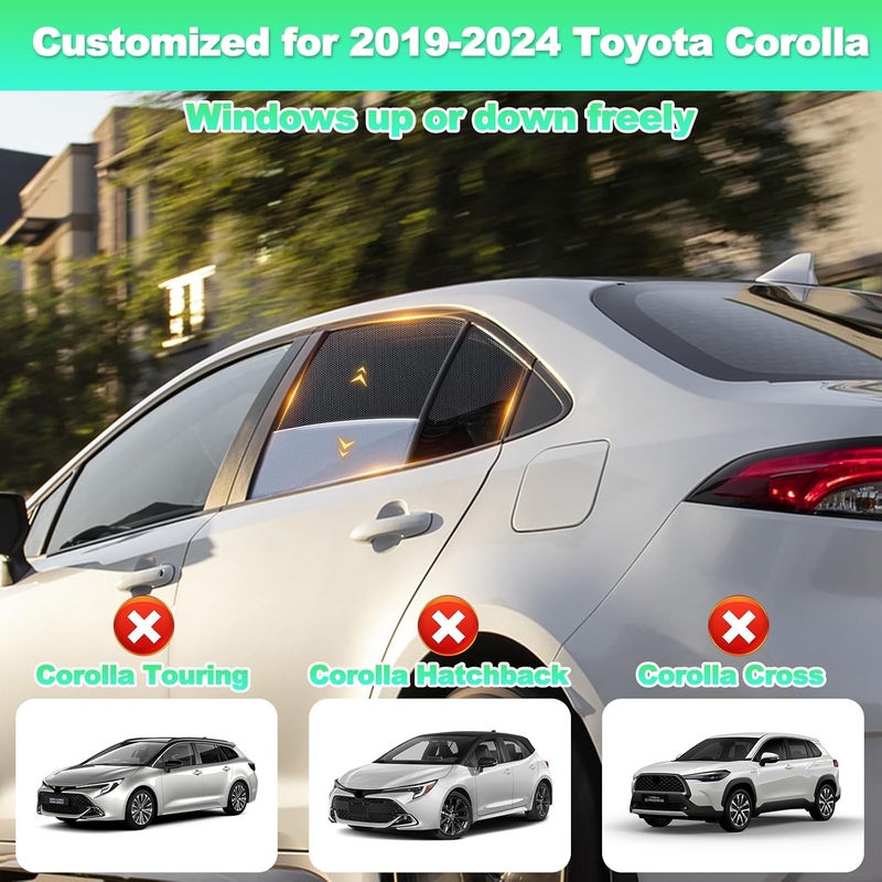 KOCZIL Car Window Shades for 2019-2024 Corolla Sedan (Not Fit Touring/Hatchback/Cross) - Rear Side Sun Shade for Baby, Breathable Mesh Car Privacy Covers, UV Protection & Heat Insulation (2PCS) - Image 2